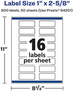 Avery Printable Durable White Rectangle Labels, Sure Feed Technology, 1" x 2-5/8", Print-to-the-Edge, Waterproof Labels, Laser & Pigment-Based Inkjet Compatible, 800 Total