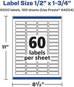 Avery® Matte White Rectangle Labels, Sure Feed® Technology, 0.5" x 1.75", 6,000 Matte White Printable Labels