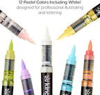 KINGART Acrylic Paint Markers Brush Tip, 12 Pastel Colors. Water-based, no-bleed, waterproof pens with automatic ink control for rock, egg, wood, fabric, glass & DIY crafts