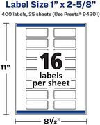 Avery Printable Durable White Rectangle Labels, Sure Feed Technology, 1" x 2-5/8", Print-to-the-Edge, Waterproof Labels, Laser & Pigment-Based Inkjet Compatible, 400 Total