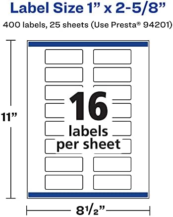 Avery Printable Durable White Rectangle Labels, Sure Feed Technology, 1" x 2-5/8", Print-to-the-Edge, Waterproof Labels, Laser & Pigment-Based Inkjet Compatible, 400 Total