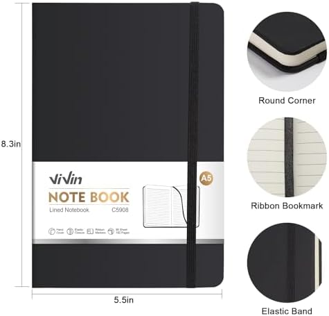 ViVin 24 Pack A5 Hardcover Lined Notebook,192 pg College Ruled 5.5x8.3