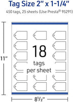 Avery Printable Rectangle Scalloped Tags, Sure Feed Technology, 2" x 1-1/4", Glossy White Cardstock, Print-To-The-Edge, Laser/Inkjet Printable, 450 Total, Great for Custom Gift or Branding Tags