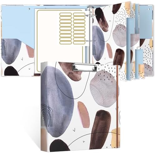 Rouidr 3 Ring Binder, 2 Inch Round Ring Binder Organizer with Clipboard, 5 Dividers Tabs, A4 8.5 x 11 Inch Paper & Clear Sleeves for School, Office Supplies, Minimalist Art