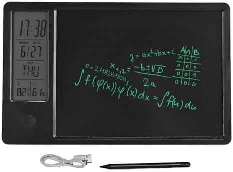 LCD Doodle Board 10 Inch Erasable Writing Pad with Digital Clock for Kids and Adults (Black)