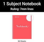 M MiquelRius Emotions Collection, Lined 1 Subject Notebook, 11" x 8.5", 80 Perforated Sheets, 3 Hole Punched, Coral Colored Cardboard Cover