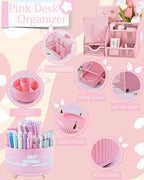 Pink Desk Accessories and Organizers with Desk Organizer and 360°Rotating Pen Holder stapler Pen and a Lot of Office Pink Office Supplies Beautifully Presented in a Gift Box