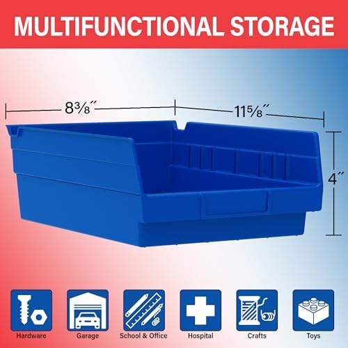 Akro-Mils 30150 Heavy Duty Plastic Shelf Bins, 12"x 8"x 4", Yellow, 12-Pack