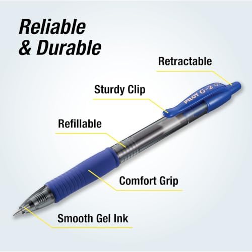 PILOT G2 Gel Roller Pens Fine Point, Blue Ink Pens Fine Point, Pack of 14