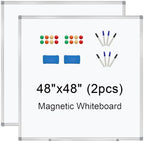 H-Qprobd 4' x 4' (2 Pack) Dry Erase Board for Wall Magnetic Presentation Whiteboard with Long Pen Tray, Wall-Mounted White Boards for Home, Office & School