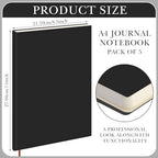 Tenceur 5 Pcs A4 College Ruled Notebook 8.5'' x 11'' Lined Journal 200 Pages Lined Artificial Leather Sketchbook for Writing Office School Business Home Gifts Supplies (Black)
