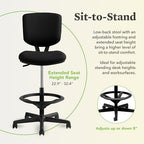 HON Volt Ergonomic Office Stool, Armless, Office Desk Computer Chair, Black