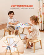 VEVOR Art Easel for Kids, 2-in-1 Wooden Double-Sided Kid's Art Easel with Magnetic Whiteboard & Chalkboard, Adjustable Standing Rotatable Foldable Drawing Board with Painting Accessories for Boy Girl