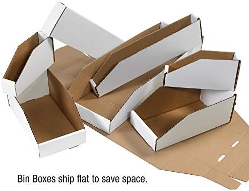 Top Pack Supply Open Top Bin Boxes, 2" x 18" x 4 1/2", White (Pack of 50)