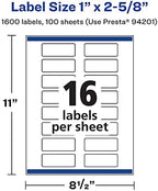 Avery® Printable Durable White Rectangle Labels, Sure Feed® Technology, 1" x 2-5/8", Print-to-the-Edge, Waterproof Labels, Laser & Pigment-Based Inkjet Compatible, 1600 Total