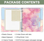 Rouidr Mini 3 Ring Binder with clipboard, 1 inch Round Binder Organizer, 8.5"x5.5" Cute Binder with 5 Dividers Tabs & Clear Sleeves, School Supplies, Office Supplies