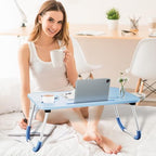 Lap Desk Bed Trays for Eating and Laptops Breakfast in Bed Tray for Sofa/Couch/Study/Reading/Writing with Cup Holder/Drawer On Low Sitting Floor Large Portable Foldable (Blue)
