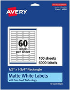 Avery® Matte White Rectangle Labels, Sure Feed® Technology, 0.5" x 1.75", 6,000 Matte White Printable Labels