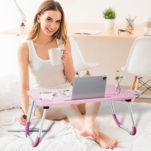 Lap Desk Bed Trays for Eating and Laptops Breakfast in Bed Tray for Sofa/Couch/Study/Reading/Writing with Cup Holder/Drawer On Low Sitting Floor Large Portable Foldable (Pink)