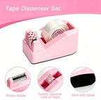 Office Supplies Set Rotating Pen Holder for Desk with Stapler Staple Remover Tape Dispenser,2pcs Tape Refills, Binder Paper Clips Kit, Scissor,Pen Ruler & Sticky Tabs,Pink Office School Supplies(Pink)