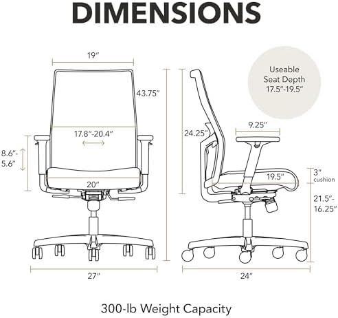 HON Ignition 2.0 Ergonomic Office Chair, Lumbar Support, Desk Chair, Cobalt