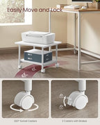 VASAGLE 2-Tier Printer Stand with Locking Wheels, Under Desk Printer Table