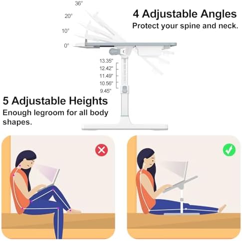 HETTHI Bed Laptop Table Adjustable Foldable Laptop Stand 23.6×15.7in Marble