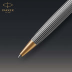 Parker Sonnet Ballpoint Pen Chiselled Silver with Gold Trim Medium Point Black Ink (1931492)