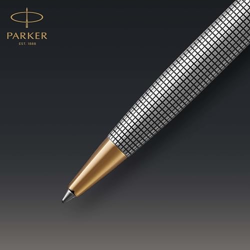 Parker Sonnet Ballpoint Pen Chiselled Silver with Gold Trim Medium Point Black Ink (1931492)