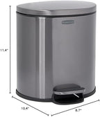 Rubbermaid Stainless Steel Semi-Round Step-On Trash Can, 1.6-Gallon, Charcoal, Small Wastebasket with Lid for Home/Kitchen/Bathroom/Office