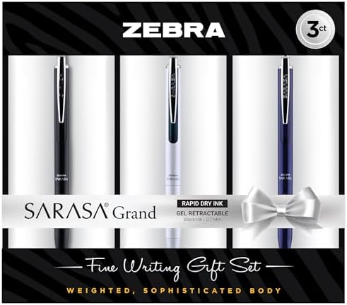 Zebra Pen SARASA Grand Retractable Gel Pen Git Set, Black Ink, 0.7mm, 3-Pk