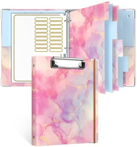 Rouidr Mini 3 Ring Binder with clipboard, 1 inch Round Binder Organizer, 8.5"x5.5" Cute Binder with 5 Dividers Tabs & Clear Sleeves, School Supplies, Office Supplies
