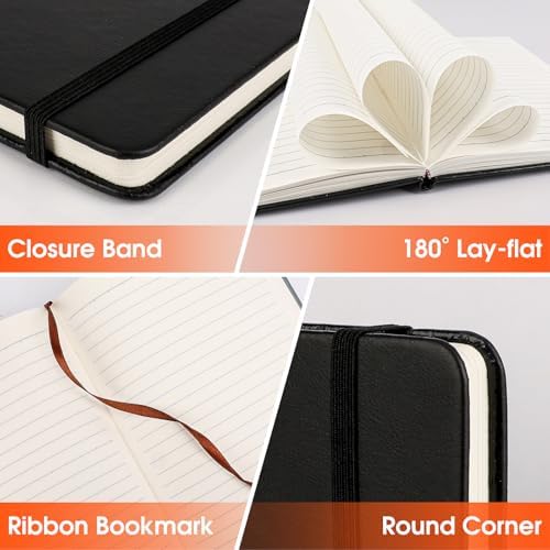 6 Pack Lined Journal Notebook for Work, 200 Pages, Medium 5.5 in x 8.3 in, A5 College Ruled, Hardcover Journaling Notebooks for Writing, Note Taking, Fit for Business Work School Home (Black)