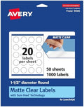 Avery® Matte Clear Round Labels, Sure Feed® Technology, 1.5" Diameter, 1,000 Matte Clear Labels, Print-to-The-Edge, Laser/Inkjet Printable