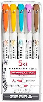Zebra Pen MILDLINER No Bleed Brush Pen, Assorted Warm, Dual Tip, 5-Pack