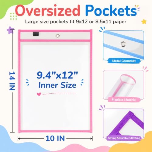 MR.MATE 55Pcs Dry Erase Pockets Sleeve 10x14,Clear Plastic Sheet Protectors