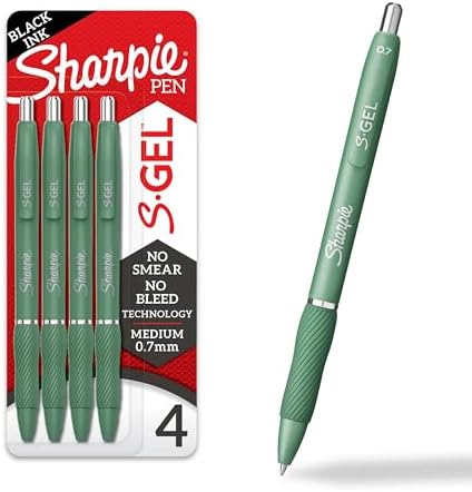 Sharpie S-Gel Gel Pens Drawing Pens Gel Ink For Journaling Writing Coloring Medium Point (0.7Mm) Green Barrel Black Ink 4 Count, Pack of 36