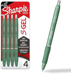 Sharpie S-Gel Gel Pens, Green Barrel, Black Ink, Medium Point (0.7mm), 4 Count - For Home, Office, College, Journaling, Drawing, Note-Taking, Writing