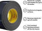 3M Performance Plus 8979 Duct Tape Heavy Duty, Black, 29 in x 60 yds, 12.1 mil, 6 Month Clean Removal, Resists UV and Weather for up to 12 Months, Tears Cleanly, Curl-Resistant, 1 Roll