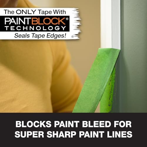 FrogTape Multi-Surface Painter's Tape with PAINTBLOCK, 2 in Wide (1.41 in x 45 yd), Quick Stick Medium Adhesion, Premium Green Painters Tape Removes Clean, 1 Roll (1396747)
