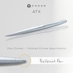 Cross ATX Pure Chrome Ballpoint Pen, Medium Point, Black Ink