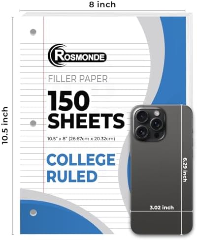 Rosmonde 3600 Sheets Loose Leaf Paper Bulk, 24 Pack, College Ruled Paper