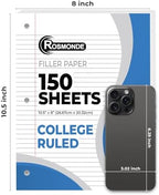 Rosmonde 3600 Sheets Loose Leaf Paper Bulk, 24 Pack, College Ruled Paper