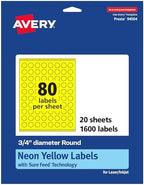 Avery Printable Round Labels, Sure Feed Technology, 3/4" Diameter, Neon Yellow Labels, Print-to-the-Edge, Laser/Inkjet, 1,600 Total, Great for Price Stickers and Mailing Seals