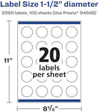Avery® Matte Clear Round Labels, Sure Feed® Technology, 1.5" Diameter, 2,000 Matte Clear Labels, Print-to-The-Edge, Laser/Inkjet Printable