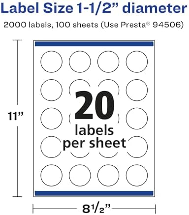 Avery® Matte Clear Round Labels, Sure Feed® Technology, 1.5" Diameter, 2,000 Matte Clear Labels, Print-to-The-Edge, Laser/Inkjet Printable
