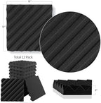 Foroomaco Slash Acoustic Foam Panels, 12 x 12 x 2 in, 12 Pack, Black