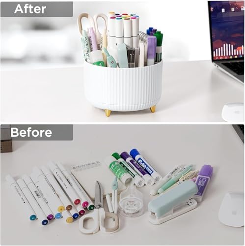 Gawsey Silver Desk Organizers and Accessories with Desk Organizer 360° Rotating Pen Holder and Office Supplies, Cute Stationery Supplies Set