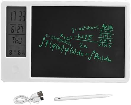 LCD Writing Tablet, 10 Inch Erasable Electronic Doodle Board with Digital Clock Calendar, Rechargeable Electronic Drawing Writing Board for Office Business and Home (White)