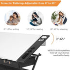 VECELO Drafting Table Art Desk Art Table Adjustable Drawing Table Tilted Tabletop with 2 Storage Drawers and Stool, Drawing Desk for Artist Painters Drawing, Crafting, Reading, Writing, White
